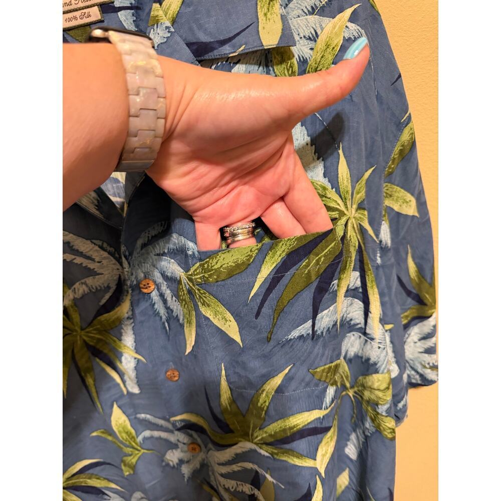 Pusser’s Blue Green Men’s Silk Short Sleeve Button Up Tropical Hawaiin Shirt L - Picture 4 of 11
